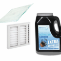 Chemical Source Capture System Replacement Filters include a folded white filter pad, a rectangular white vent filter with slats, and a black canister labeled “Activated Carbon Extra Long Life, Made from Coconut Shells.”. Read more at Aerovex Systems (aerovexsystems.com)
